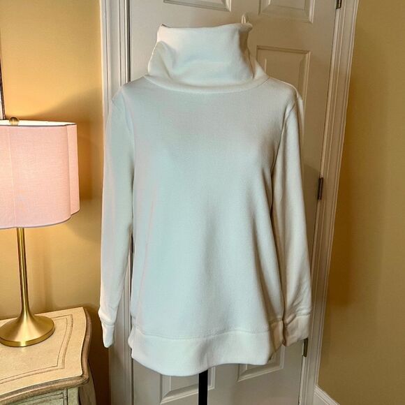NWT Women's Talbots Funnel Neck Microfleece Fleece Pullover Top Ivory Size LARGE - Picture 2 of 3